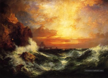  vagues Tableaux - Thomas Moran Coucher de soleil près de Lands End Cornouailles Vagues de l’océan